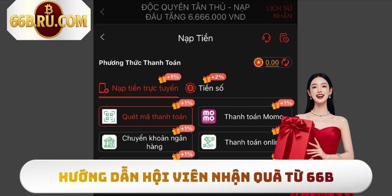 66b Thưởng Nạp Đầu Lên Đến 6.666.000 VND Cho Hội Viên Mới 3 Hướng dẫn hội viên nhận quà từ trang chủ